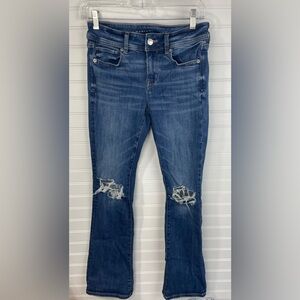 American Eagle Kick Boot Ripped Knee Dark Wash Next Level Stretch Jeans 4 W EUC